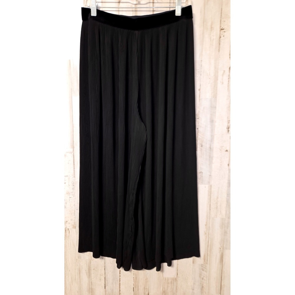 ZARA size L Pleated Wide-leg Pants Pull-On Lightweight Flowy Crinkle - Picture 1 of 5